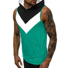 Новая мужская майка для фитнеса, жилет в стиле пэчворк, цветной топ с капюшоном, летняя майка без рукавов для тренажерного зала, футболка для фитнеса, Homme, повседневная мужская майка