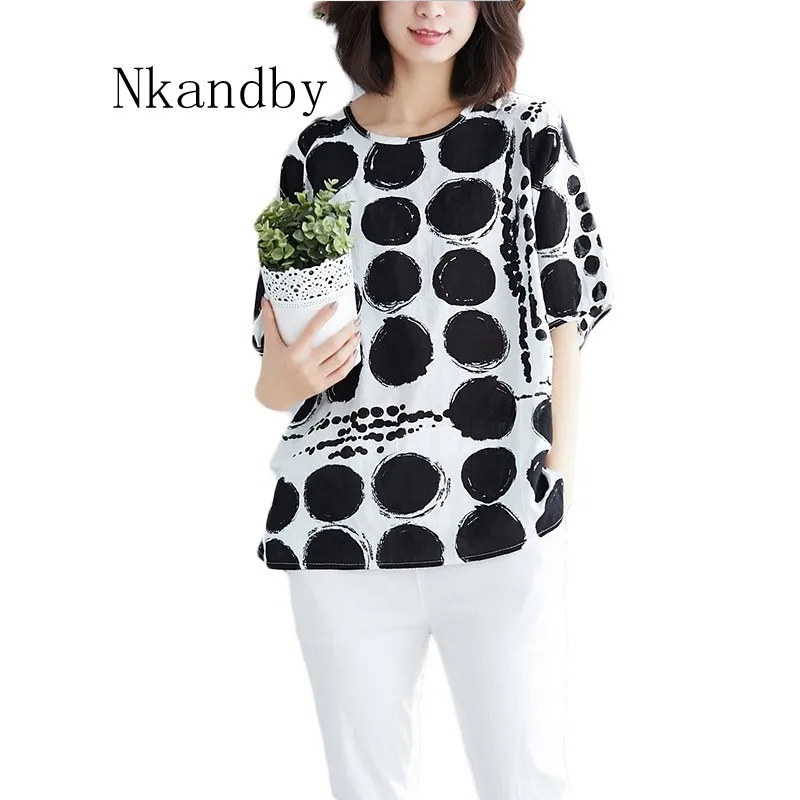 

Nkandby Plus Size Womens T Shirt 2019 Summer Fashion Short Sleeve Oversized Female T-shirt Dot White Loose Large Tops Streetwear