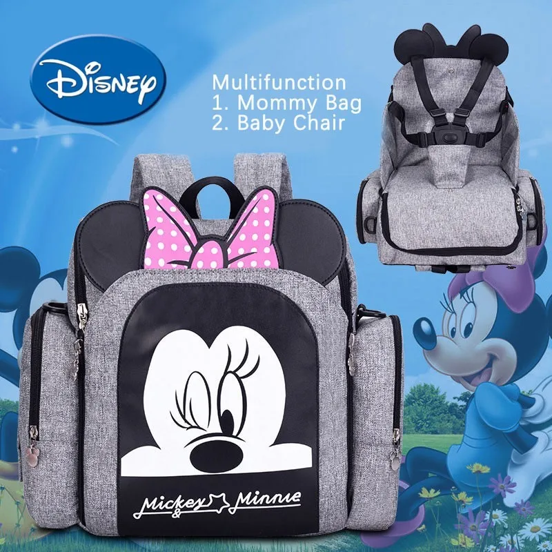 

Disney Multifunctional Diaper Bag And Chair Fashion Dining Waterproof Mother Handbag Nappy Backpack Travel Mummy Bags