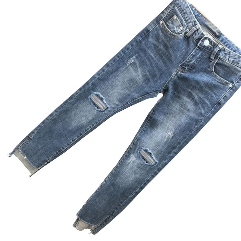 

Spring Summer Casual Jeans Women High Waist Straight Blue Denim Pants Stretch Ripped Hole Slim Fit Skinny Jeans Plus Size