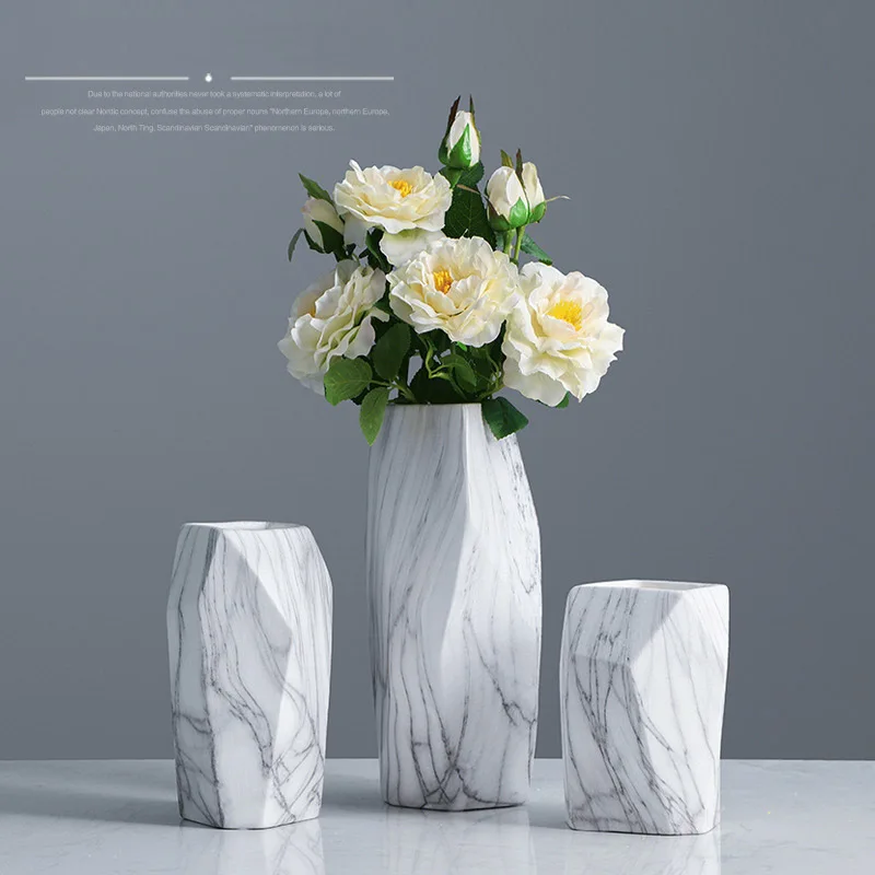 

Nordic Marble Ceramic Flower Vase Desk Flower Pot Ornaments Crafts Home Office Decoration Wedding Gifts Household Flower Vases