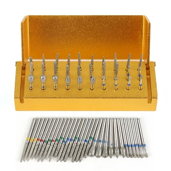 

Drop Ship 30pcs Dental Diamond Buffing High Speed Burs Drill + 1 Disinfection Holder Block Teeth Whitening Aluminium Bur TSLM2