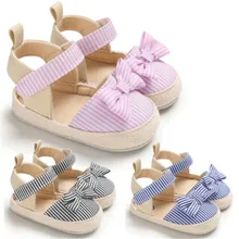 Детские обувь для малышей летние парусиновые полосатые с бантом для девочек Новорожденные Нескользящие туфли Playtoday пляжная повседневная детская одежда