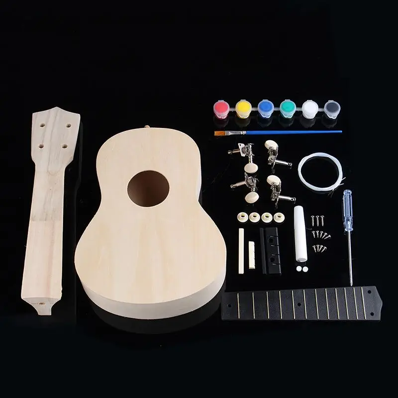 21 дюймов простой и весело DIY Гавайские гитары укулеле DIY Kit инструмент Гавайи гитары ручной работы поддержка живопись детская игрушка в