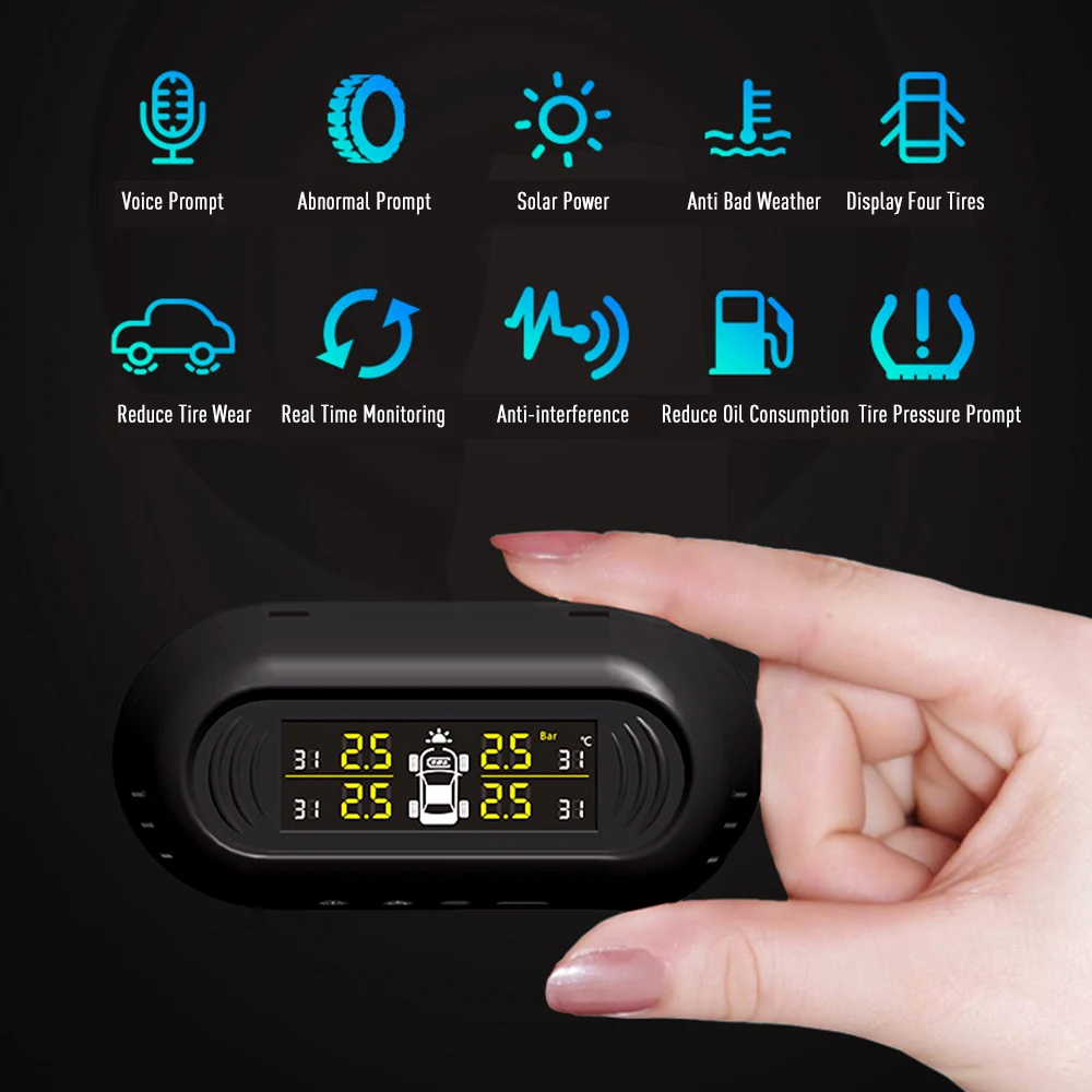 

Wireless Tire Pressure Monitoring System Solar Power 4 External Sensors Tire Gauge with Pressure Temperature Display for Car SUV