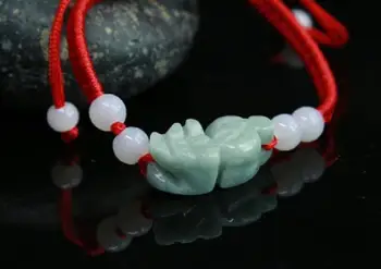 

China hand knit red Rope Bracelet & carved Natural jade bead Pendant PIXIU