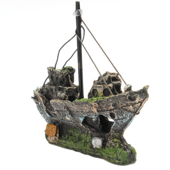 

Fish Tank Cave Decoration Aquarium Ornament Wreck Sunk Ship Sailing Boat