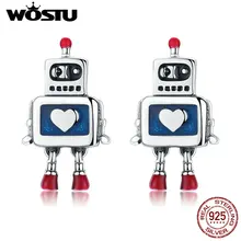 WOSTU,,, 925 пробы, серебряное, синее сердце, робот, серьги-гвоздики для женщин,, классика, ювелирное изделие, подарок, опт, CQE477