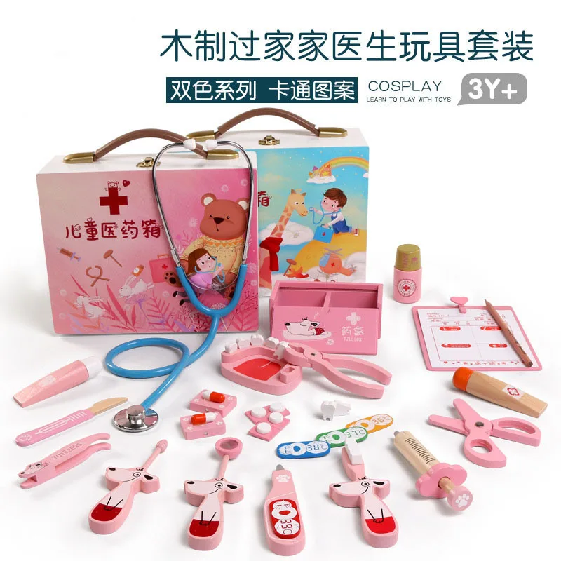 

Children Simulation House Doctor kids Toys Nurse To Make An Injection Wooden Medicine Box Boy Girl Wood giocattoli bambini