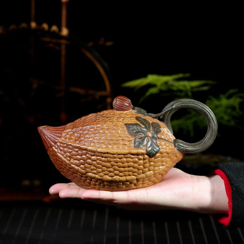 

Raw Ore Dark-red Enameled Pottery Teapot Jin Lin Seed Balsam Pear Imitate Old Kettle A Decoration Kettle Master Bottom Money