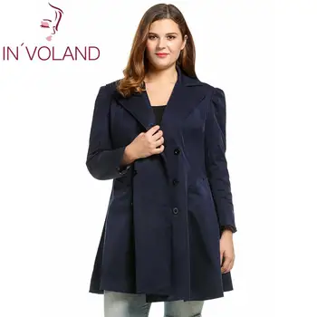 

IN'VOLAND Plus Size Women Winter Coat New Fashion Long Sleeve Lapel Collar Trench Formal Buttons Coat Solid Overcoat Oversize
