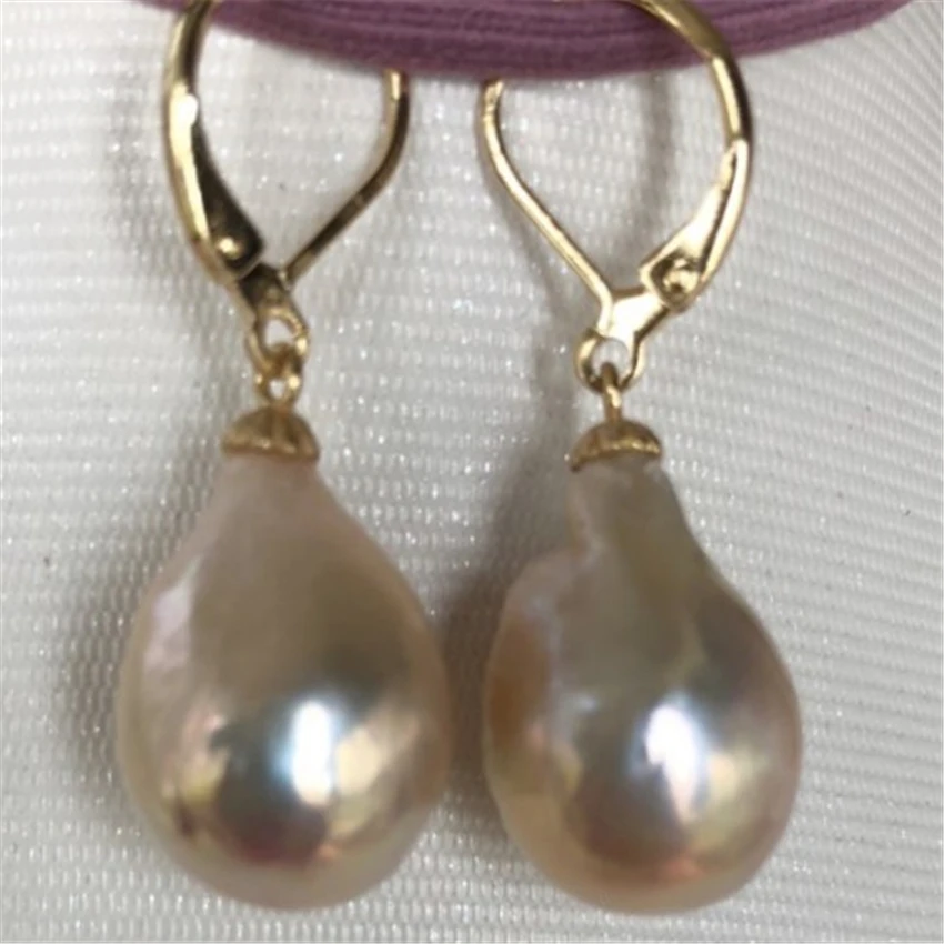 

13-14mm pink Baroque Pearl Earrings hook Party Mesmerizing Luxury Flawless Natural Cultured Real Earbob Jewelry Dangler