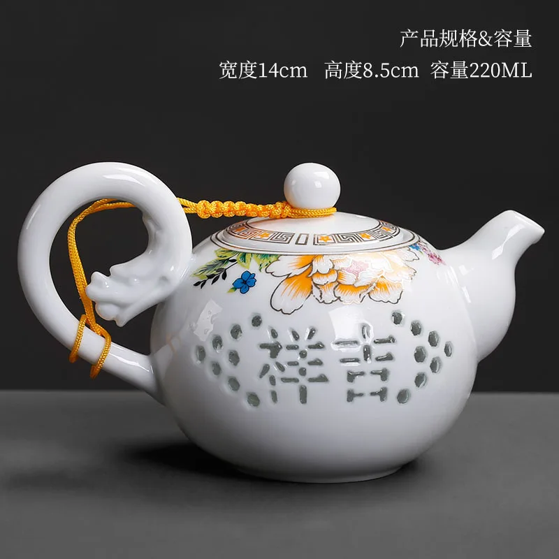 

Chinese blue and white porcelain teapot ceramic single pot household filter hand-made hollow tea set kongfu kettle teaware