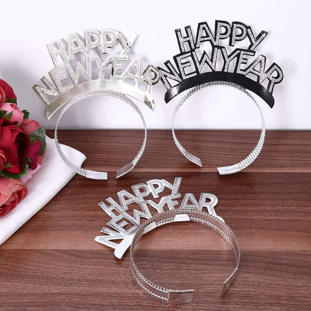 

12 PCS Cute Shining Hair Hoop Happy New Year Party Headband Party Head Hoop For Festival Decor With 4 Colors