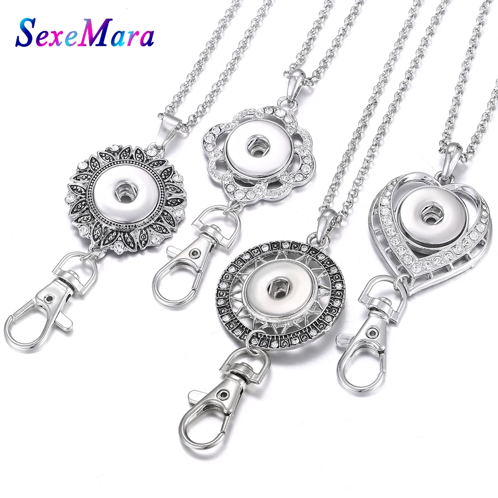

Snap Necklace Jewelry 18mm Snap Button Keychain Silver tree leaf Snap Keychains Keyring Pendant Lanyard for Key Buttons