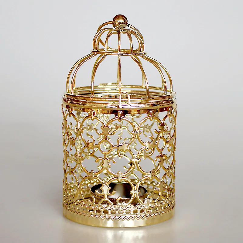 

European Gold Plating Metal Process Products Cage-Shaped Candelabra Home Ornaments Wedding Props Manufacturer Custom