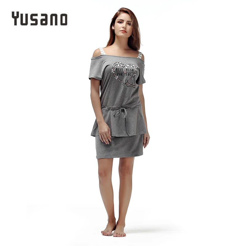 Yusano женская ночная рубашка хлопковое платье для сна Cami одежда для сна Slash шеи с открытыми плечами юбка пояс ночная рубашка женская ночная рубашка