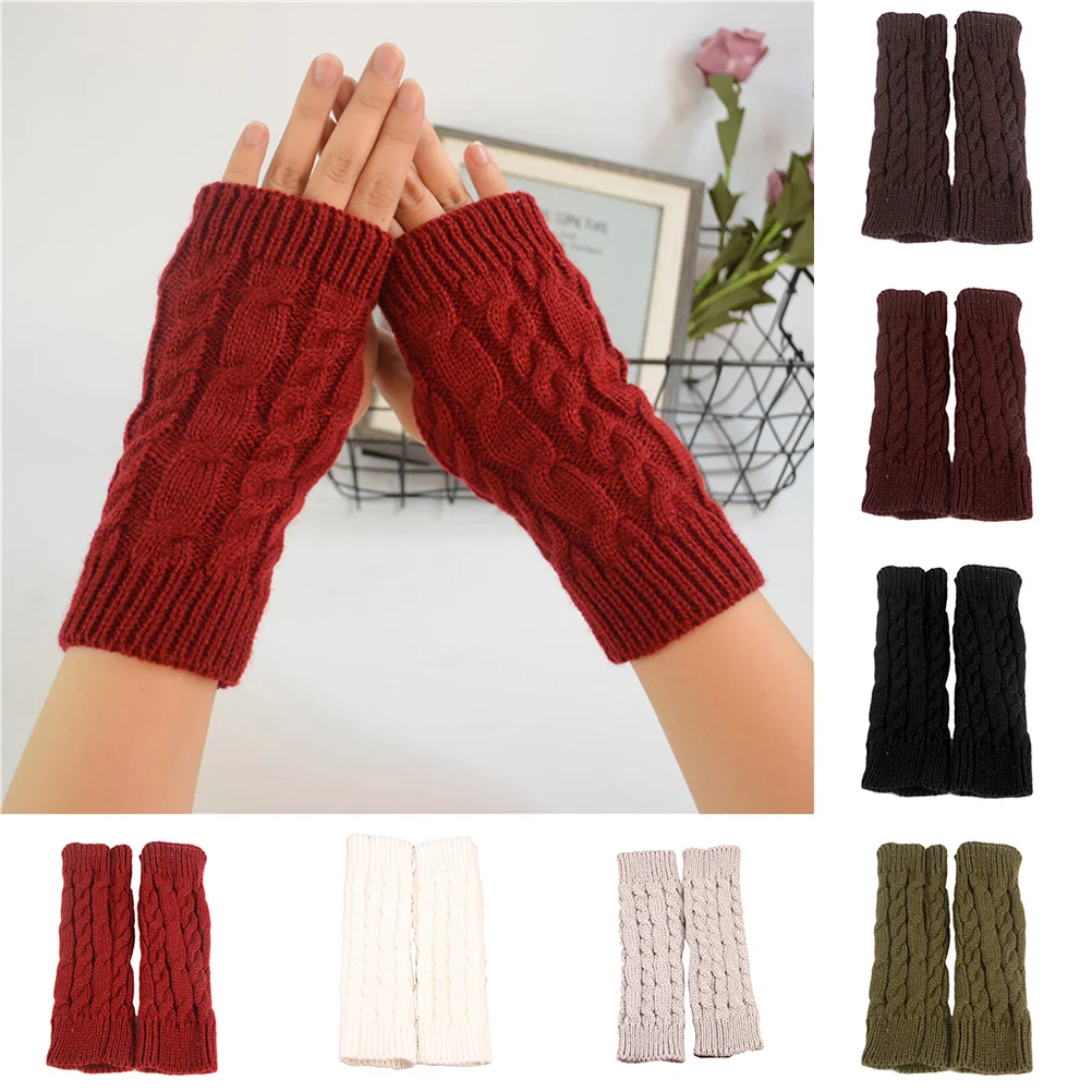 

1 Pair Autumn Winter Women Knit Gloves Arm Wrist Sleeve Warmer Girls Rhombus Long Half Winter Mittens