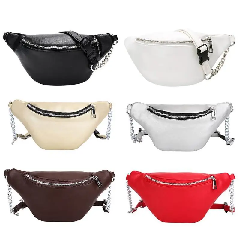 

Zipper PU Leather Fanny Waist Pack Women Shoulder Chest Belly Belt Handbags