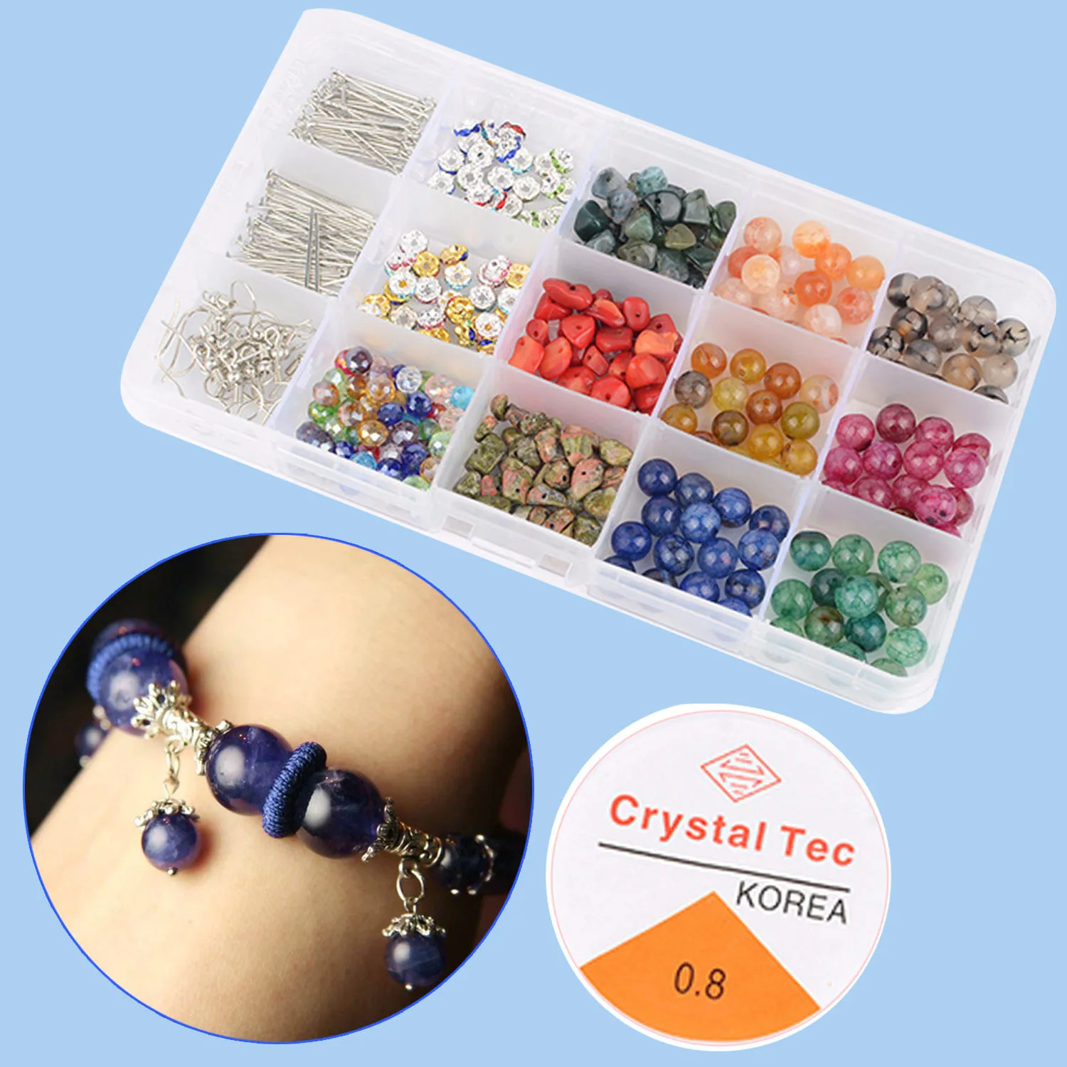 

12 Style Chips Gemstone Crystal Loose Beads Box Set with Crystal String Nine-word T-shape Needle Ear Hook for DIY Earring Ring