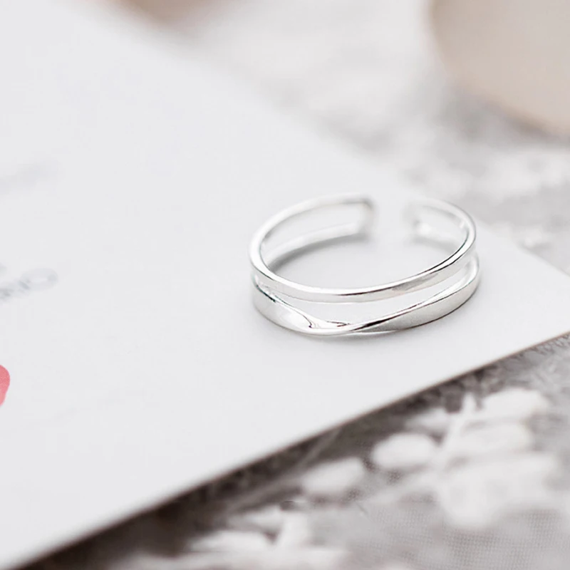 Цена по прейскуранту завода 925 пробы Серебряное модное минимализм Двухслойное Открытое кольцо хорошее ювелирное изделие для женщин