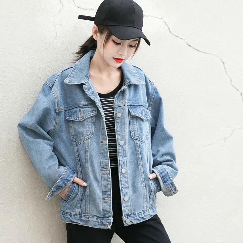 

Denim Jacket Women Vintage Long Sleeve Single Breasted Jeans Coat Casual Loose Chaquetas Mujer Jaqueta Feminina