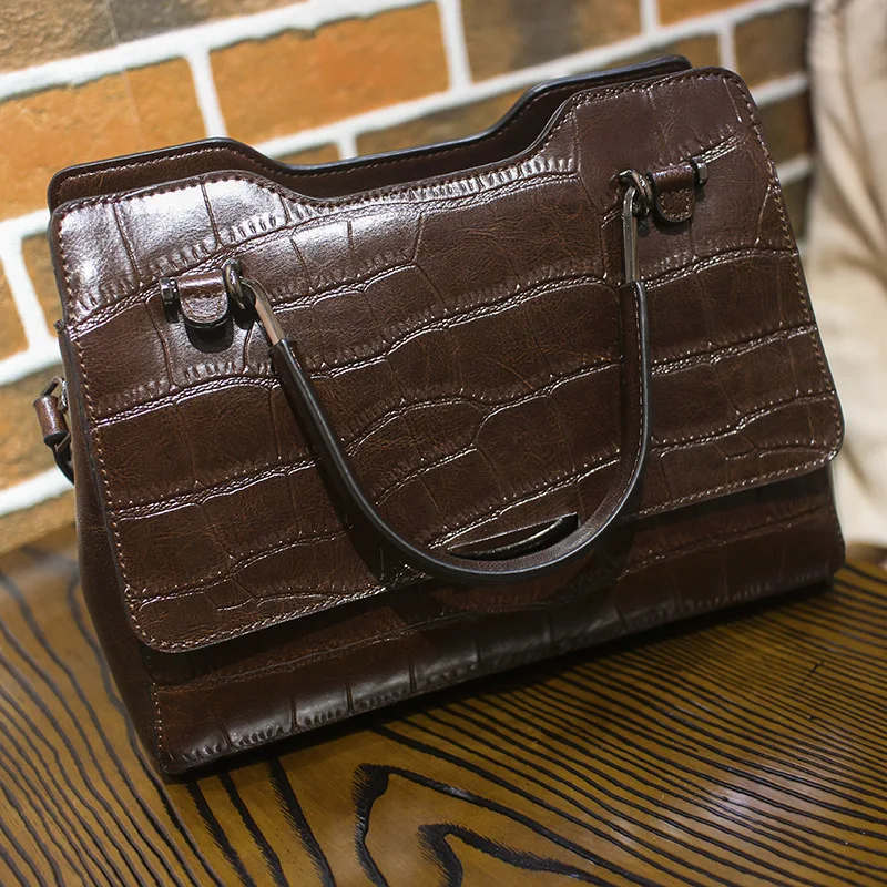 

Kajie Women Top Handle Bags Tote Handbag Crocodile Pattern Genuine Leather Fashion Natural Skin Messenger Crossbody Shoulder Bag