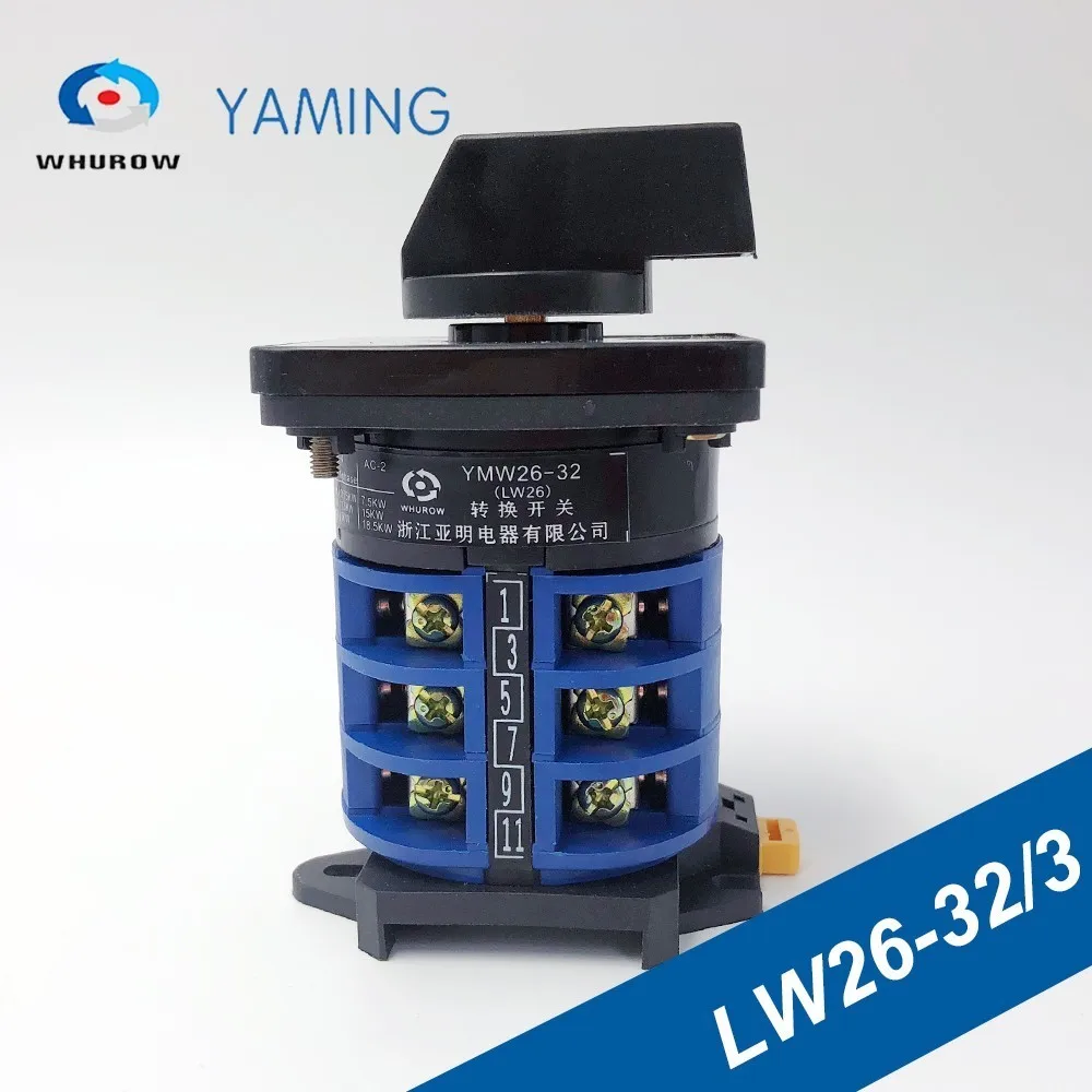 

Rotary Cam Switch DIN rail mounted 2/3/4/6/7 position 32A 660V 3 poles Changeover Custom switches LW26-32 LW28 YMW26-32/3