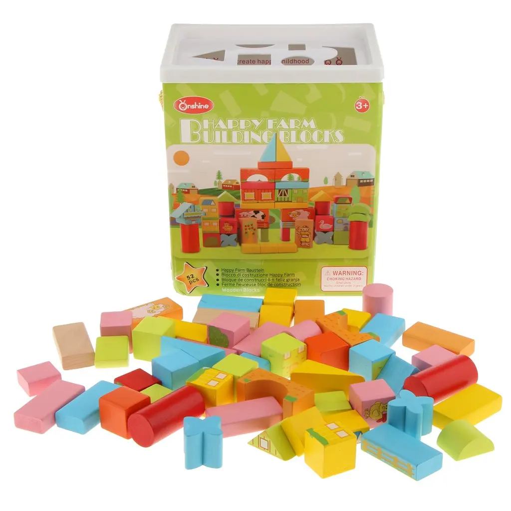 

52pcs Wooden Building Blocks Color Shape Cognition Early Learning Educational Toys Christmas Gift for Children Toddler Kids