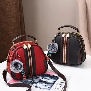 

PinShang Women Fashion Striped Hair Ball Decoration Shoulder Bag Handbag