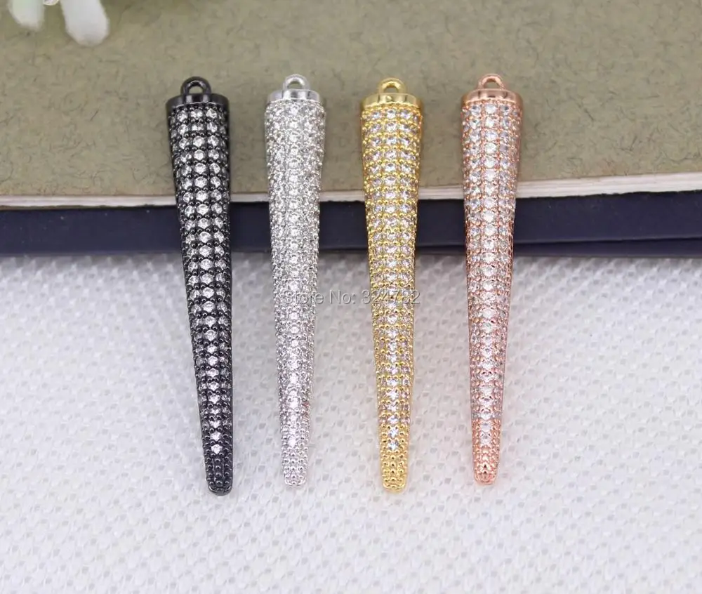 

5pcs Metal Copper Micro Pave White CZ point pendant Beads,Charm Cubic Zirconia Spike point Pendant For Jewelry Making