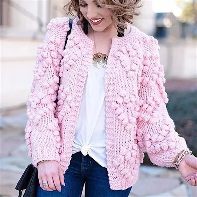 Pink Knitted Cardigan Women Sweater Winter Spring 2019 New Fasion