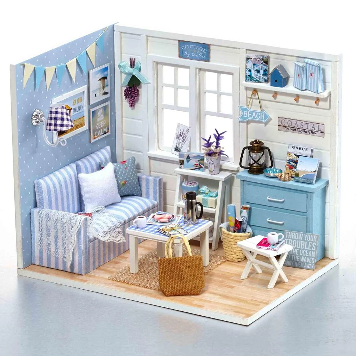 

3D Doll House Furniture Diy Miniature Dust Cover Wooden Miniaturas Dollhouse Toys for Children Birthday Gifts Princess Pink Blue