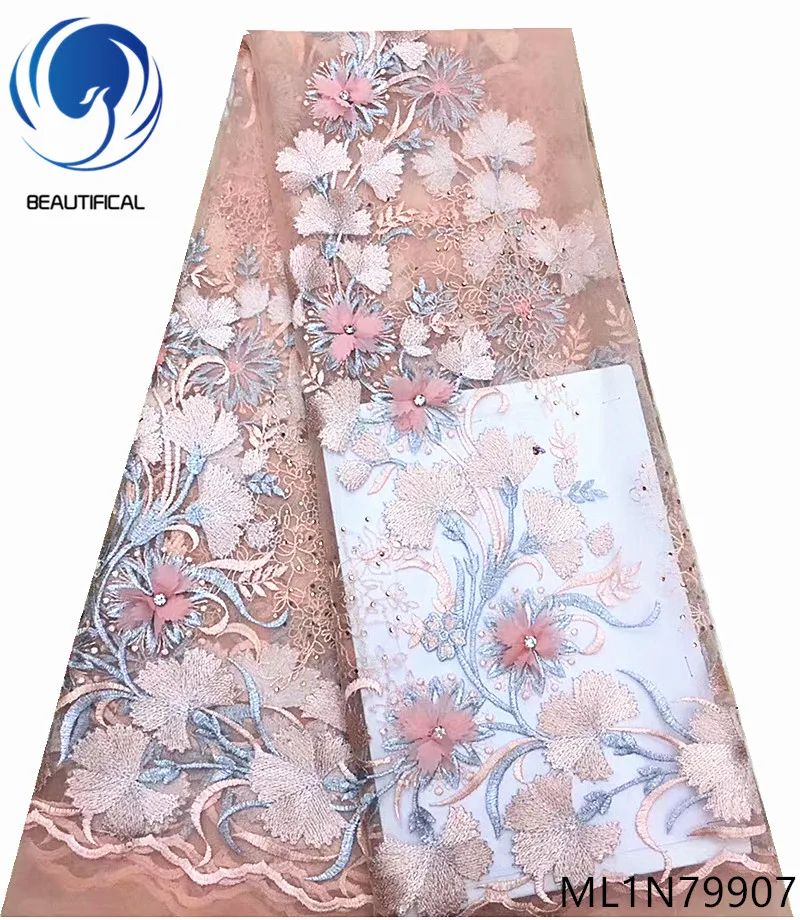 

BEAUTIFICAL 3d lace fabric 3d lace applique 3d laces 2019 high quality lace fabric with rhinestones wholesale for dress ML1N799