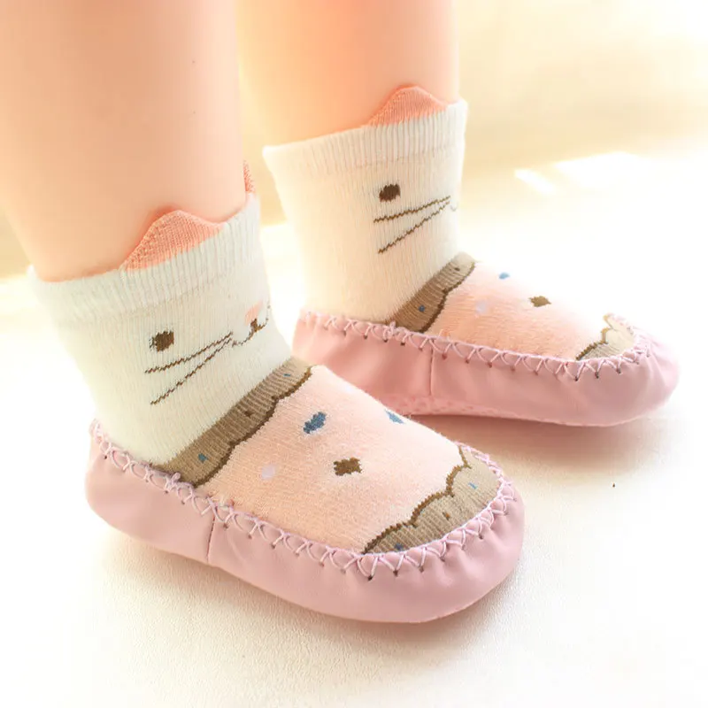 Мультяшные носки детские Нескользящие хлопковые носки-тапочки с кожаной подошвой носки для малышей модные носки для новорожденных мальчиков и девочек