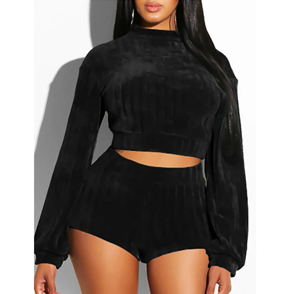 

Winter Warm Clothes Set 2pcs Fleece Women Ladies Long Sleeve Shirt Shorts Autumn Clubwear Playsuit Bodycon Party Clothing