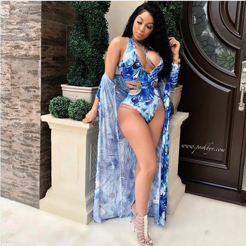 

L-3XL Plus Size One Piece Swimsuit Women Print Bandage Swimwear High Cut Monokini Maillot De Bain Femme Swimming Suit Cover Ups