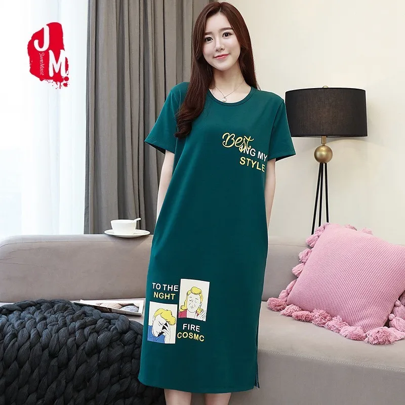 

Women Sleepwear Cotton Summer Nightgowns Women Cotton Cartoon Nightdress Sexy O-neck Ladies Home Dress Nightwear Plus Size Sleep