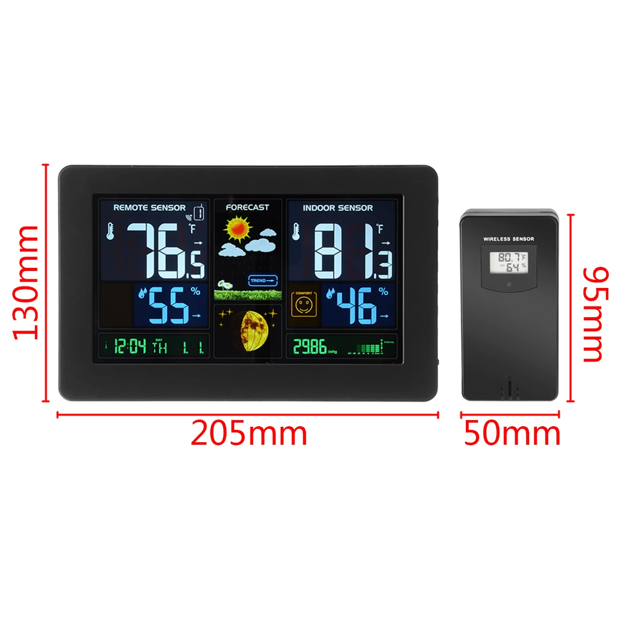 

Wireless Weather Station Temperature Humidity Sensor Colorful LCD Display Weather Forecast Clock For Home In/outdoor