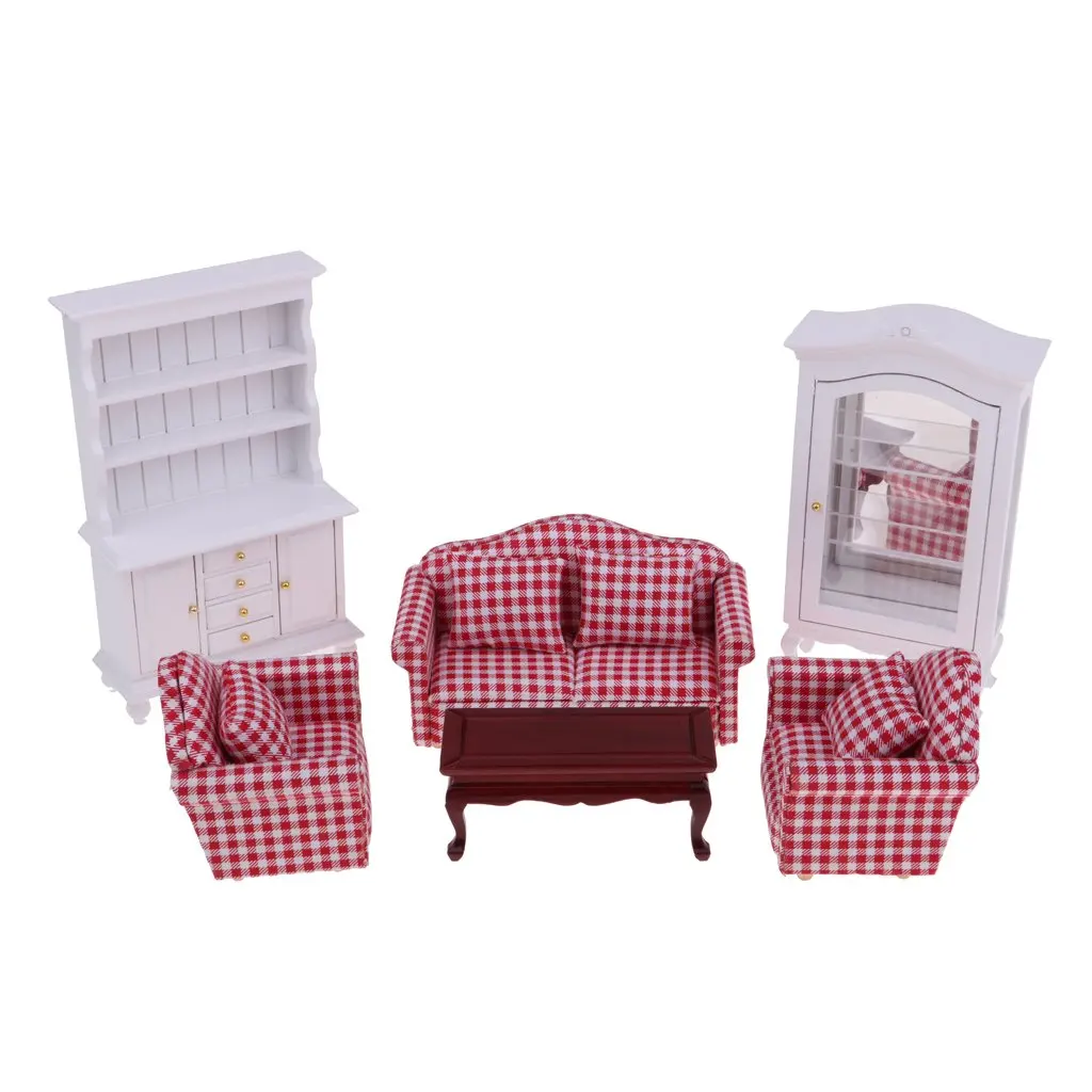 1:12 مقياس دمية مجموعة اثاث أريكة خشبية الجدول خزانة مجلس الوزراء مصغرة بيت الدمية الاكسسوارات لعب هدية للأطفال