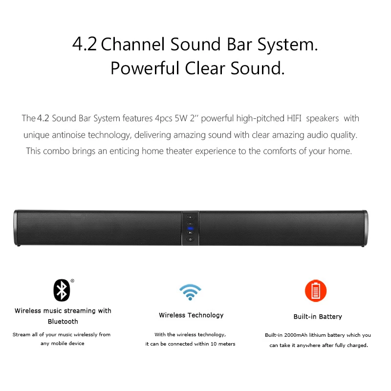 Doolnng 20 Вт (съемная) Беспроводная bluetooth колонка Саундбар Стерео ТВ колонки домашний