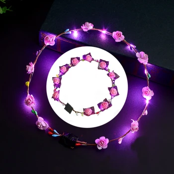 

Garland Christmas Party Glowing Wreath Crown Flower Headband Women Girls LED Light Up Hair Wreath Hairband