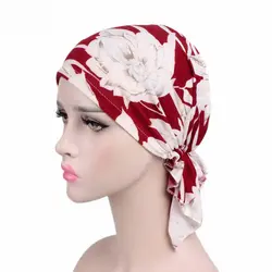 Мода шифон цветочные печатных мусульманский тюрбан шапка для Для женщин эластичные хиджаб Кепка chemo платок аксессуары для головных уборов