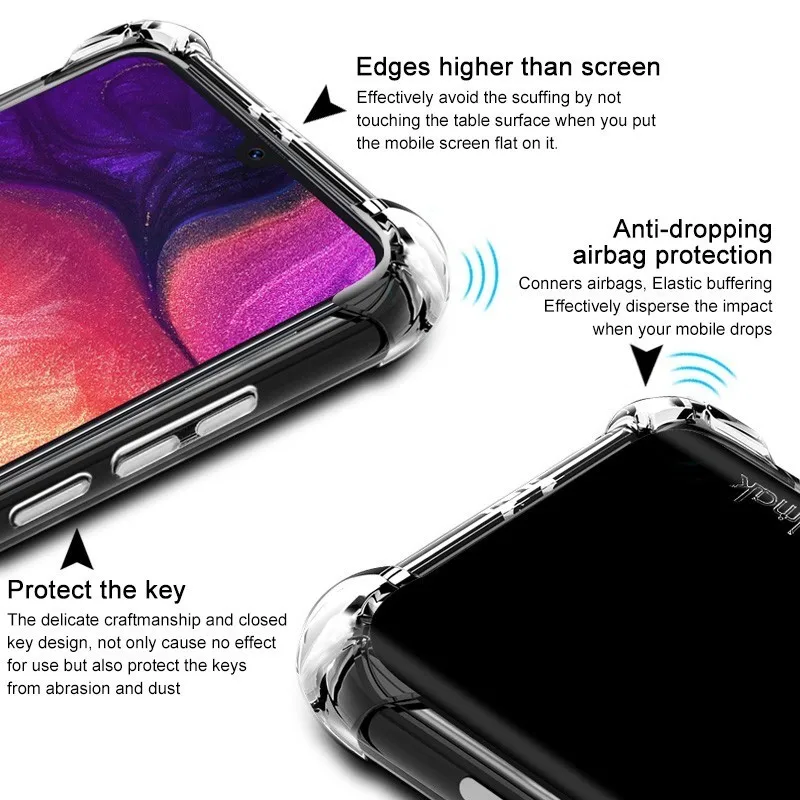 IMAK sfor Samsung A50 Case Shock-Resistant Shockproof Soft TPU Back Cover Case for Samsung Galaxy A50