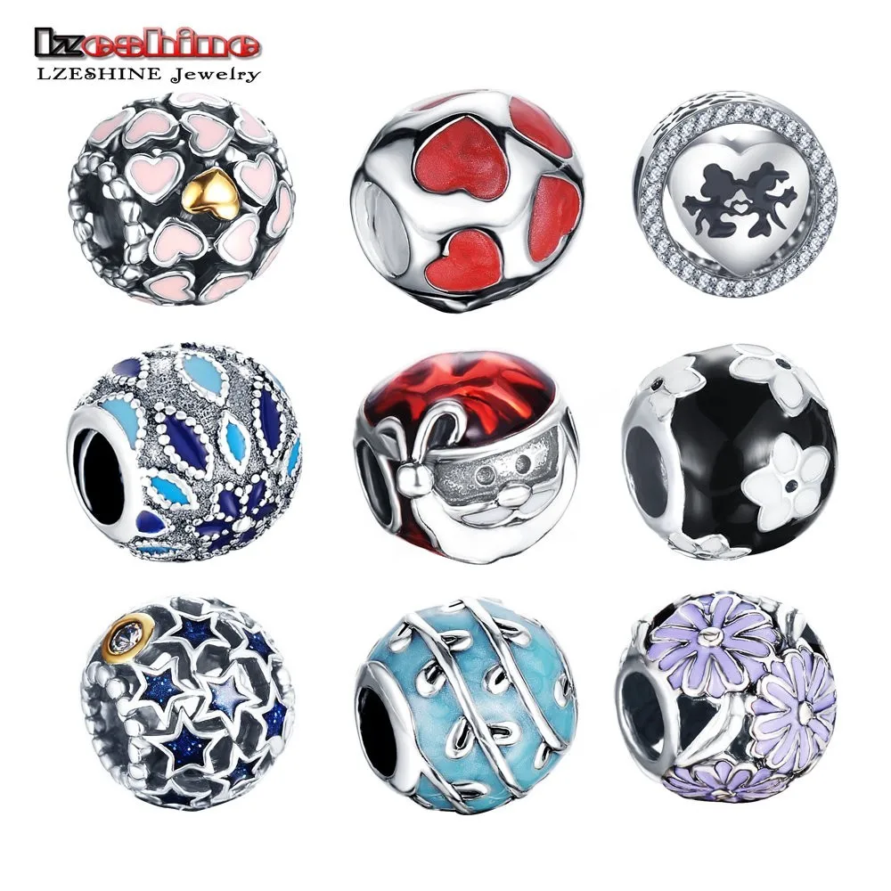 Dropshipping LZESHINE Fashion Charm Beads Silver Color Charms Fit