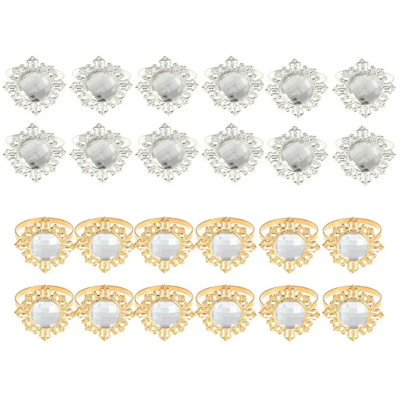 

12pcs Acrylic Diamond Design Napkin Ring Dinner Decoration for Wedding Receptions Gifts Gold Silver Christmas Table Decorations