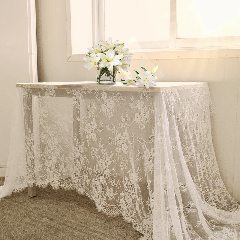 أنيقة الأبيض مفرش مائدة دانتيل الرباط الحرير بياضات طاولة القماش النسيج غطاء الديكور ل حفل زفاف المنزل فندق