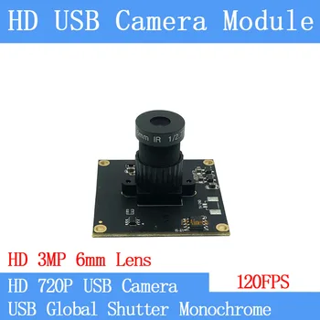 

120FPS Monochrome USB Camera Module Global Shutter High Speed OTG UVC Linux USB 720P Mini cctv Surveillance camera/3MP 6mm