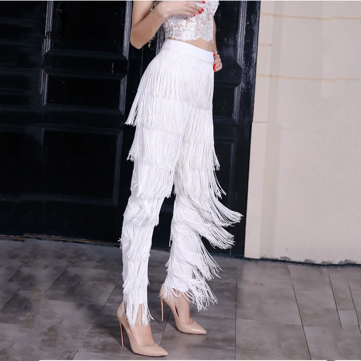 Elegant Straight Tassels Fringed Pants Summer  Sexy  High Waist Fashion Pants Women Pants