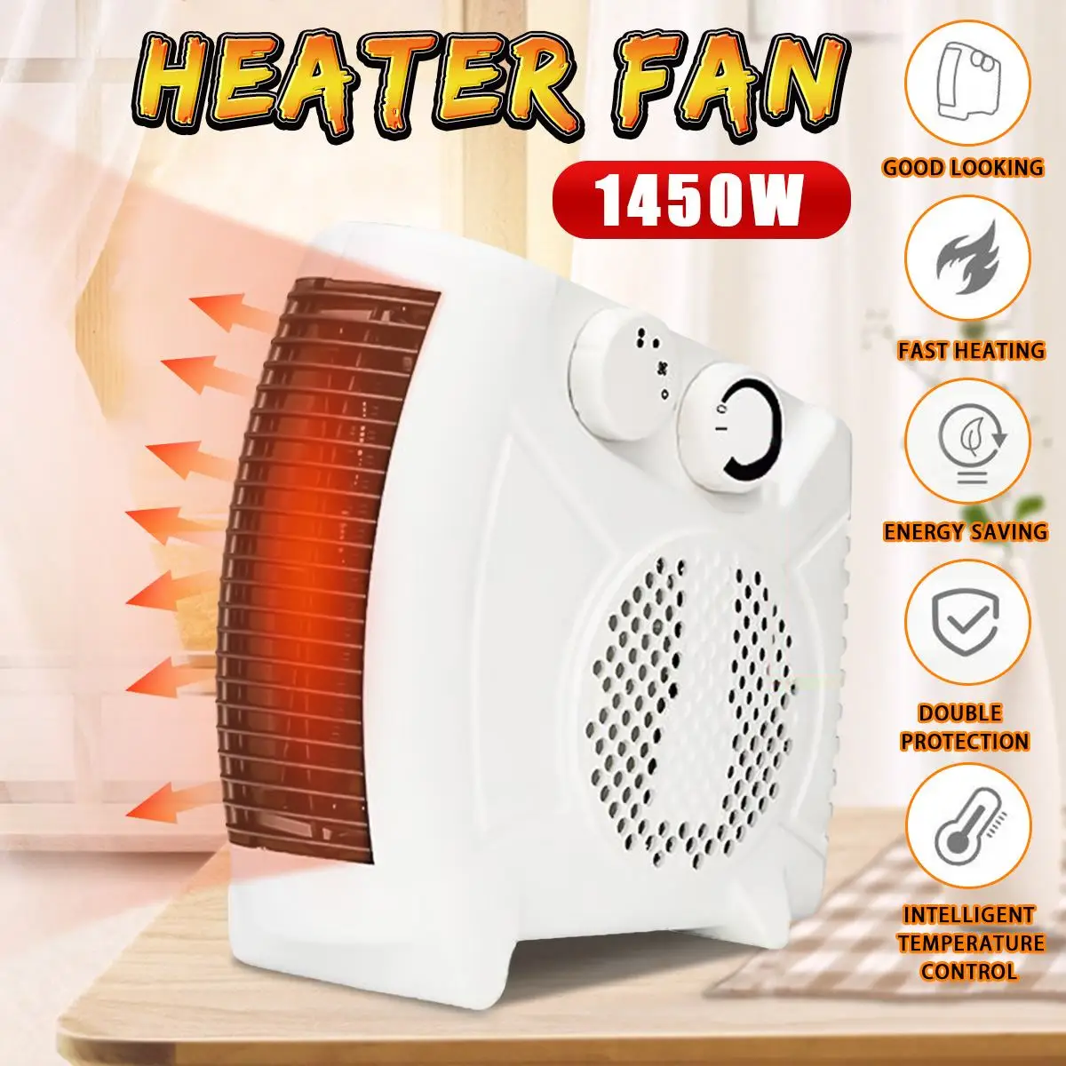 

1450W Electric Heater Mini Fan Heater for Home Office Desktop Car Handy Heating Stove Radiator Warmer for Winter